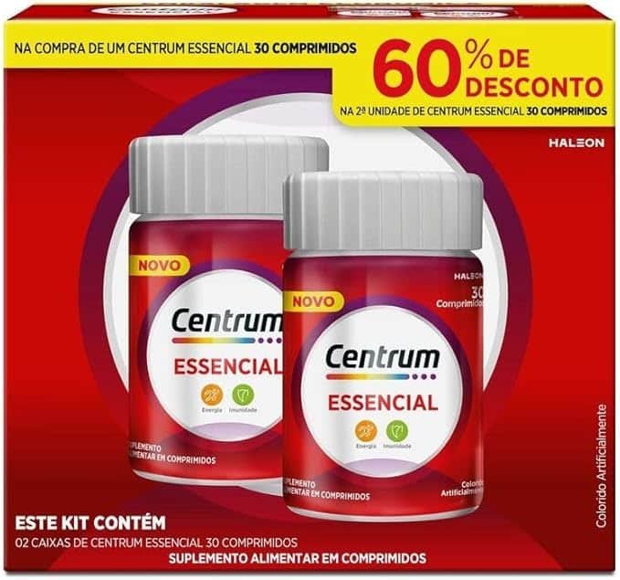 Centrum Essencial Multivitamínico Diário, com Complexo B, Vitamina D, e Magnesio, 2 Frascos com 30 Comprimidos cada Centrum Essencial Multivitamínico Diário, com Complexo B, Vitamina D, e Magnesio, 2 Frascos com 30 Comprimidos cada - Imagem 1