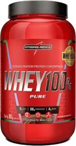 Integralmédica - Whey Protein Concentrado Chocolate Maltado 100% Pure - 21g de Proteína por Scoop, Suplementação Alimentar Pós-Treino, Fórmula Enriquecida com BCAAs - Pote 900g