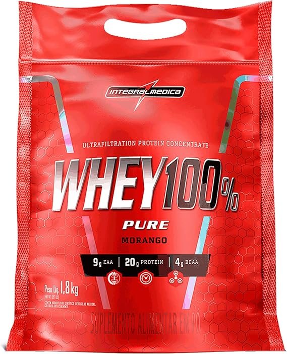 Integralmédica - Whey Protein Concentrado Morango 100% Integralmédica - Whey Protein Concentrado Morango 100% Pure - 21g de Proteína por Scoop, Suplementação Alimentar Pós-Treino, Fórmula Enriquecida com BCAAs - Pouch 1,8kg - Imagem 1